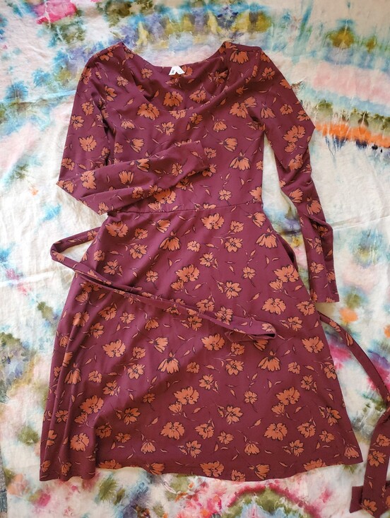 Pact Dresses & Skirts - Pact Long Sleeve Floral A-Line Dress in Burgundy And Orange